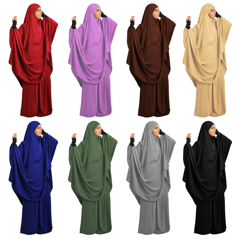 Eid deux pièces ensemble femmes robe de prière ensembles musulmans arabe Hijab longue Khimar Abaya tenue Ramadan jupe islamique prière vêtement Niqab