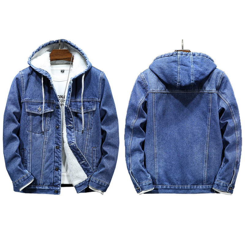 Veste en jean à capuche pour homme, manteau rétro, coupe-vent épais et chaud en velours, automne et hiver