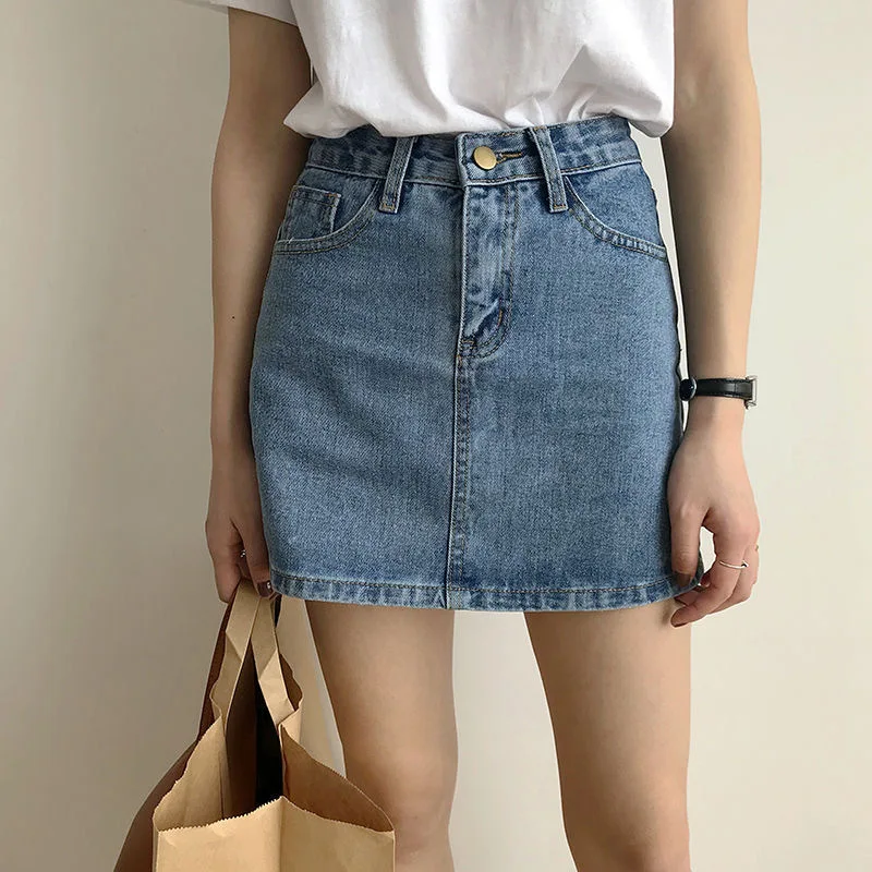 Jupes en denim pour femmes, coupe droite, taille haute, décontractée, sexy, slim, mini, adorable, vintage, étudiantes, Ulzzang, chic, streetwear, nouvelle collection