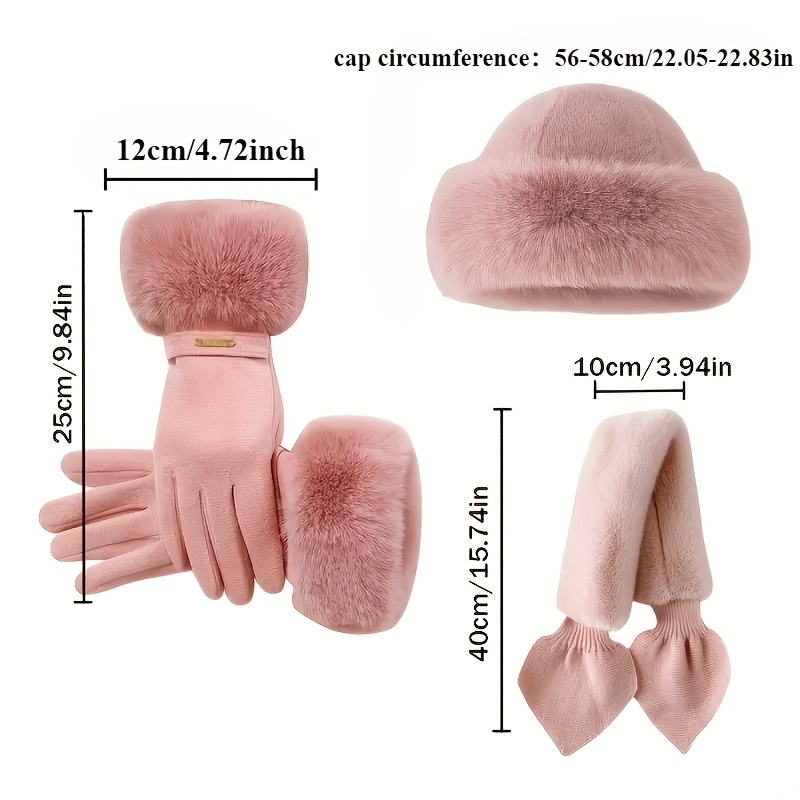 Ensemble de trois accessoires d'hiver pour femmes comprenant des gants en velours épais, des écharpes et des chapeaux adaptés aux températures froides