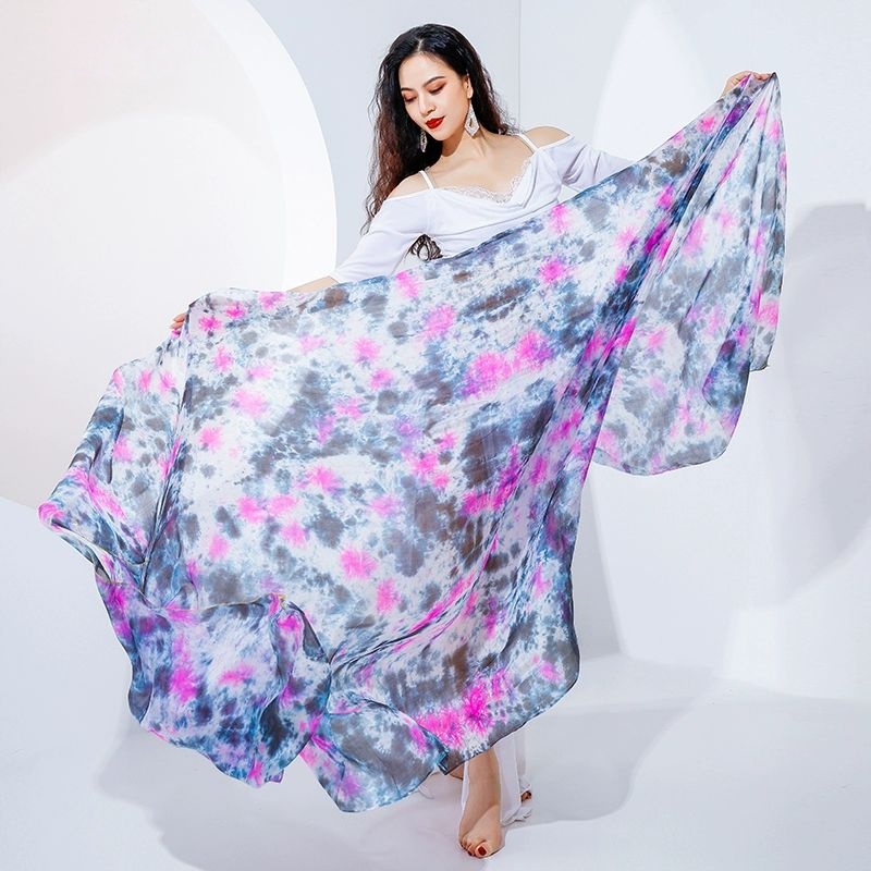 Mejance cravate colorant Texture légère voile de soie châle Performance danse du ventre écharpe femmes Costume accessoire ouverture danse voiles 250 cm