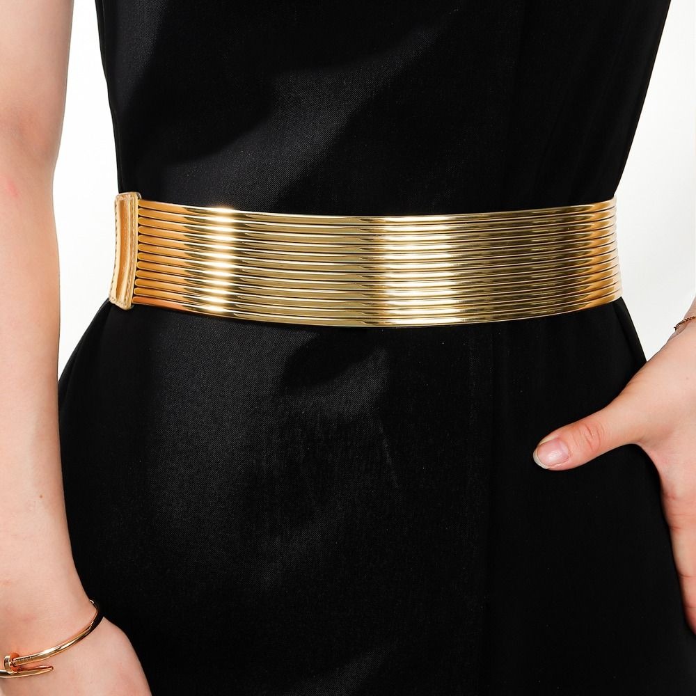 Ceinture de taille dorée pour femme, élastique, large, serrée, brillante, haute qualité