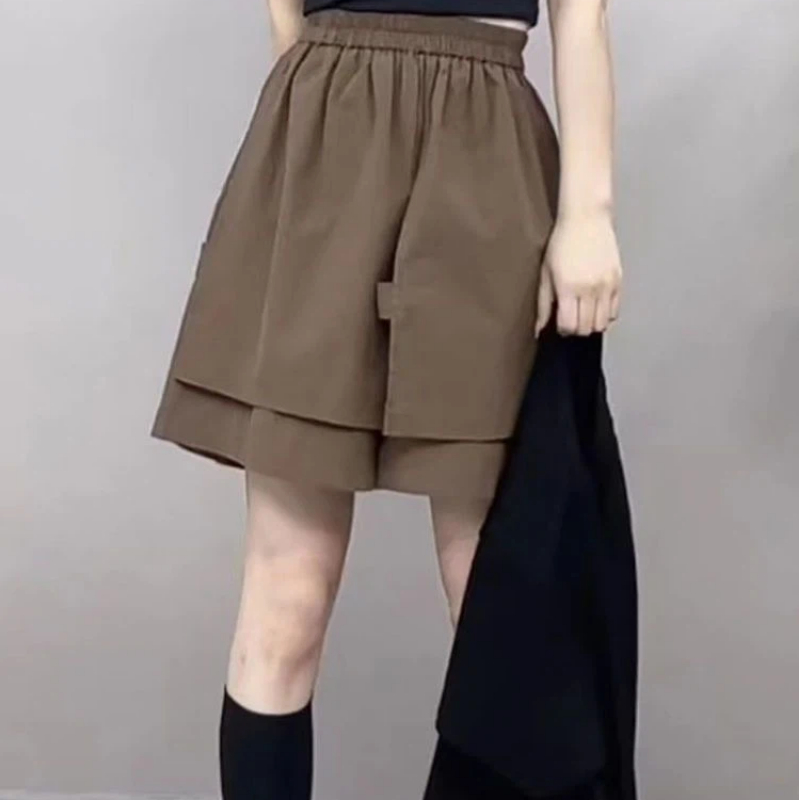 Shorts décontractés à patchwork irrégulier, coupe large, taille élastique, style vintage, pantalon cinq-quarts tendance coréenne pour femme, idéal pour l'été