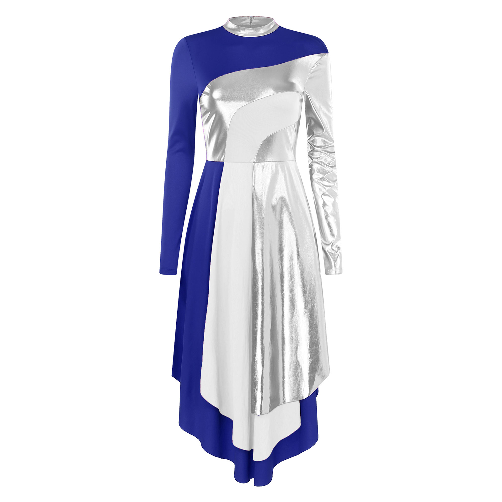 Robe de culte de chorale d'église pour femmes, vêtements de spectacle de danse lyrique, à manches longues, couleur contrastée, Patchwork