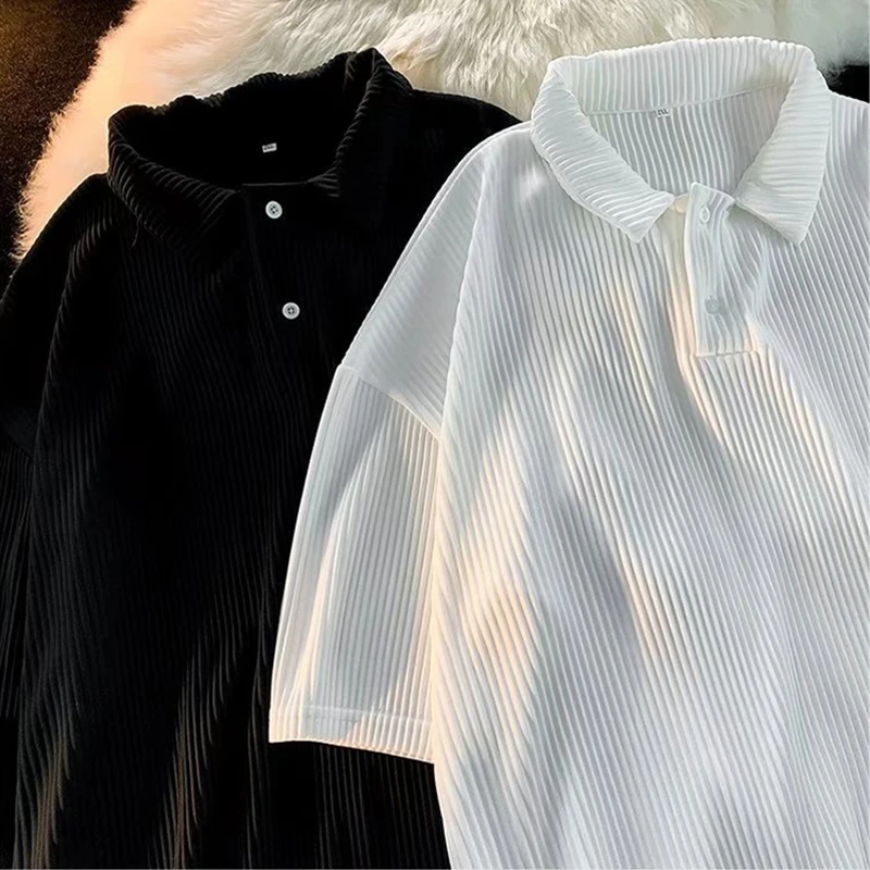 Polo décontracté à manches courtes pour hommes, chemise à rayures, t-shirt de rue, mode coréenne, vêtements d'été, modal