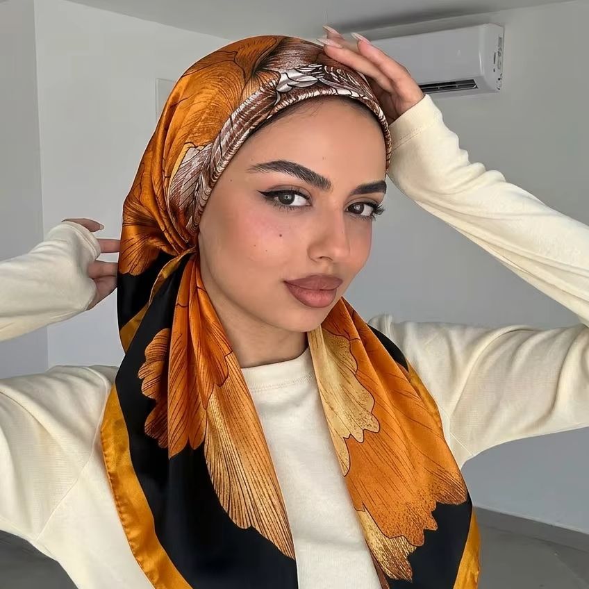 Hijab imprimé pour femmes, hijab carré en satin de soie, hijab musulman tendance en satin de soie, châle antidérapant, foulards doux imprimés 60*22cm