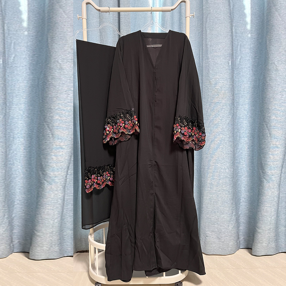 Robe Abaya pour femmes musulmanes, hijab, ensemble 2 pièces, robes de fête pour l'Aïd, cardigan, robe, costume, fleurs 3D, kaftan, jalabiya, Ramadan, Vestidos