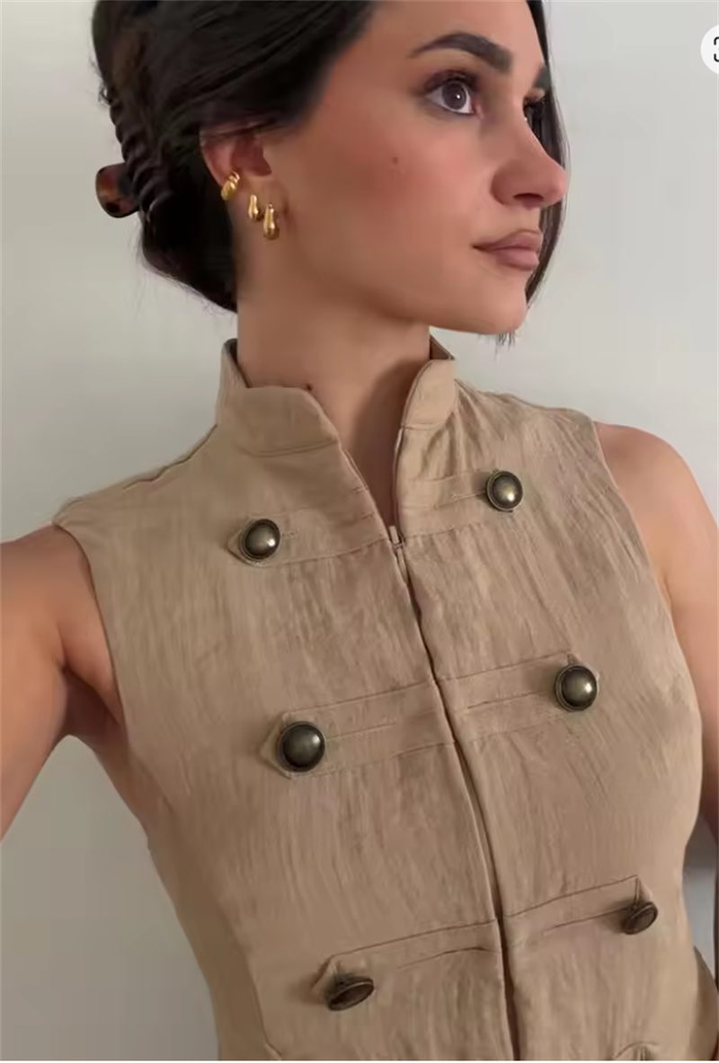 Gilet pour femme 2026 – Nouvelle collection été – Gilet sans manches uni avec boutons décoratifs – Décontracté et polyvalent
