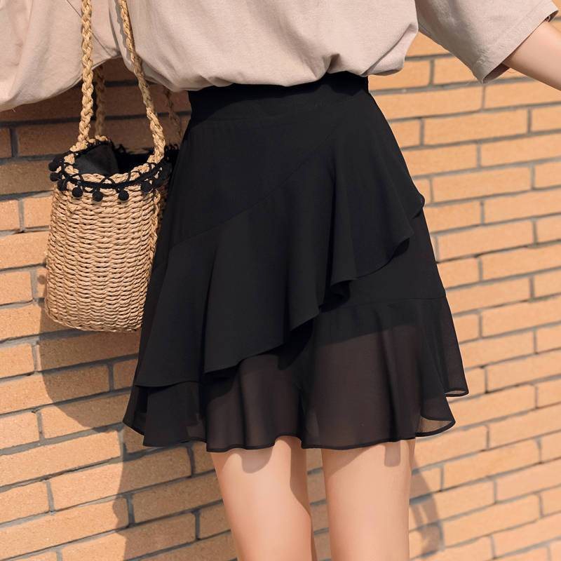 InjSatin-Jupe noire évasée à volants pour femmes, vêtements en mousseline de soie, esthétique chaude, haute qualité, décontracté, Y2K, offre spéciale