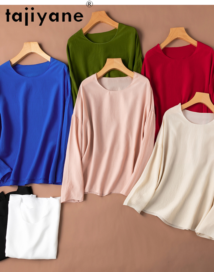 TAJIYANE 100% soie de mûrier t-shirts pour femme élégant à manches longues t-shirt décontracté hauts d'été en vrac 2025 femmes vêtements Футkus misce