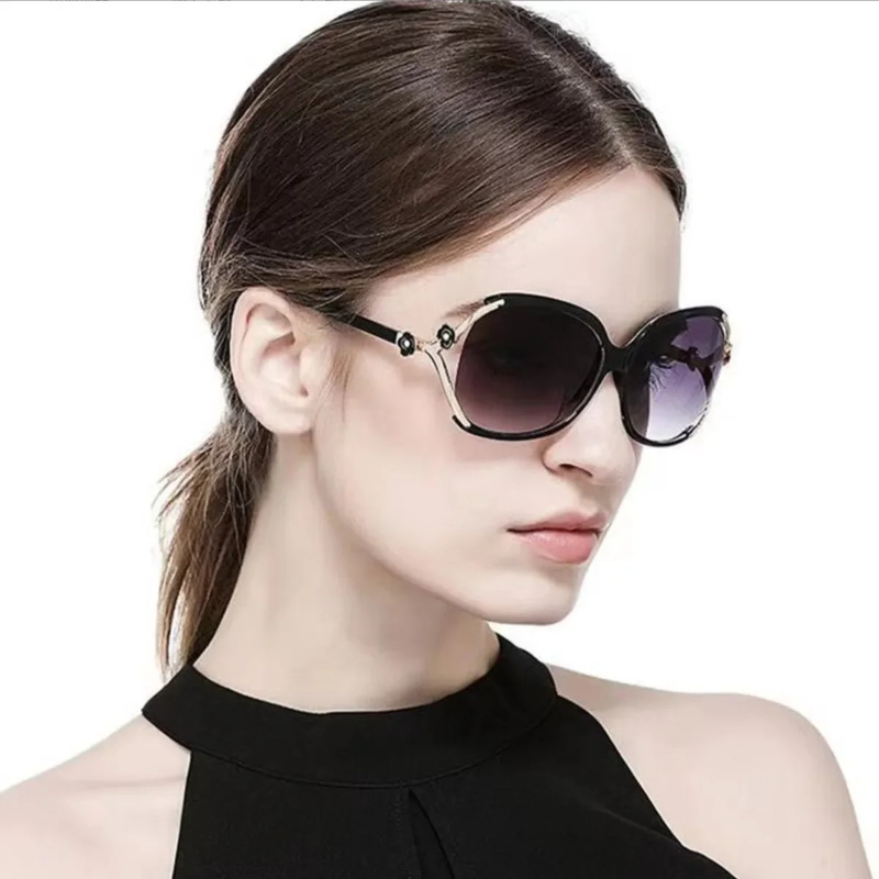 Lunettes de soleil rondes à grande monture pour femmes, tendance, style célébrité, élégantes, avec camélia, décorations d'accent ajourées