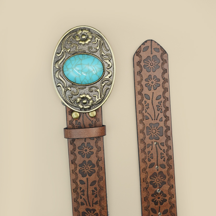 Ceinture élégante vintage royale pour femme – Design floral avec boucle bleu turquoise, parfaite pour les déplacements quotidiens et les voyages