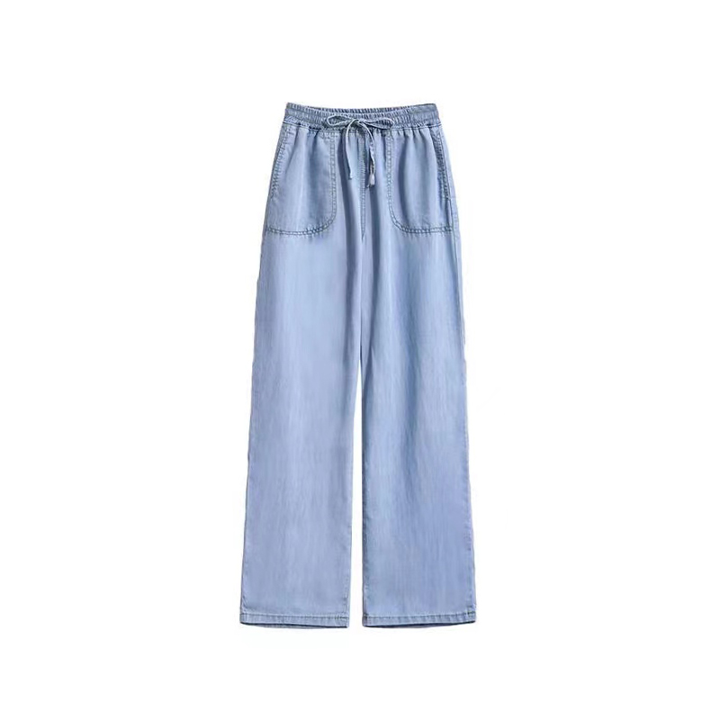 Pantalon en Denim fin d'été pour femmes, couleur unie, décontracté, ample, jambes larges, Simple, doux, droit