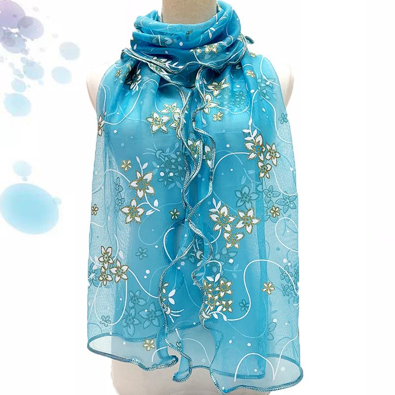 Foulard en dentelle pour femmes, Hijab léger élégant, imprimé en soie, châle, bandeau, poignée, accessoires pour cheveux, Bandana, 2024