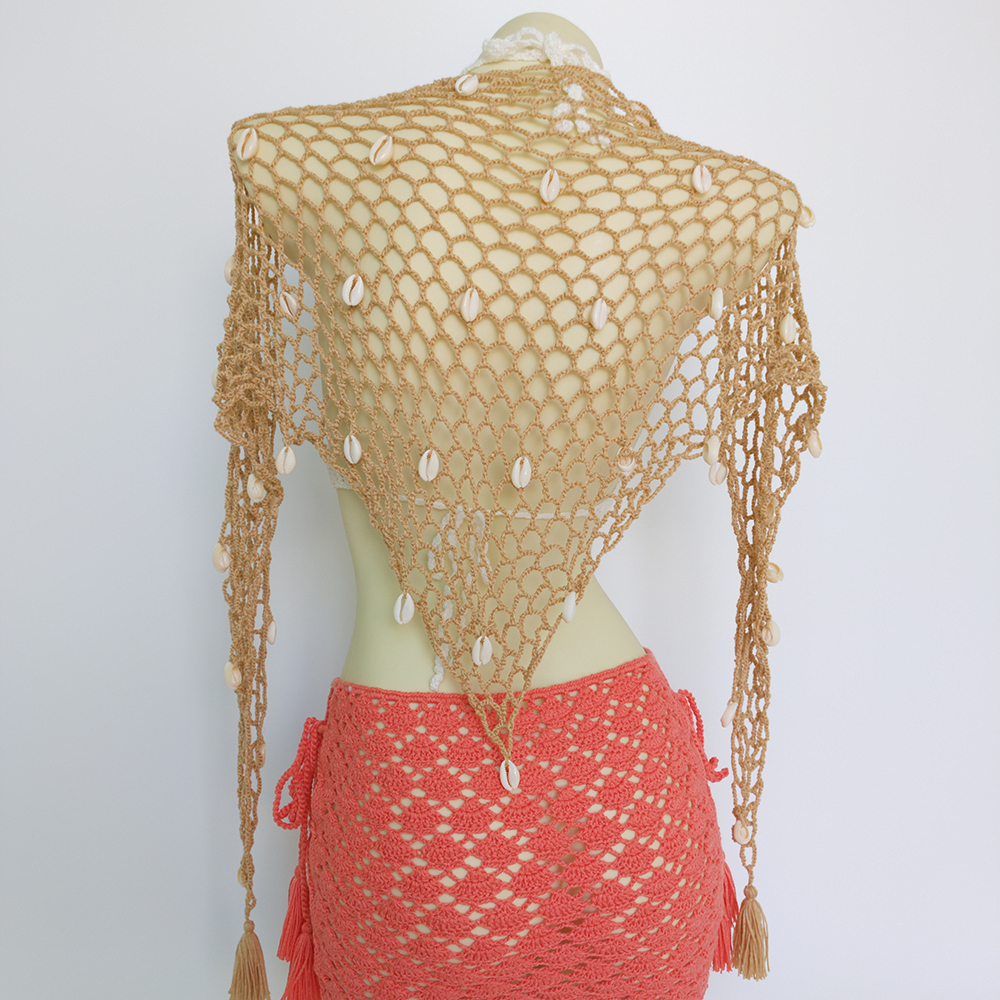 Châle Triangle avec coquillage pour femmes, Cover-Up pour Bikini, filets de protection solaire, jupe, tunique en maille, paréo, vêtements de plage
