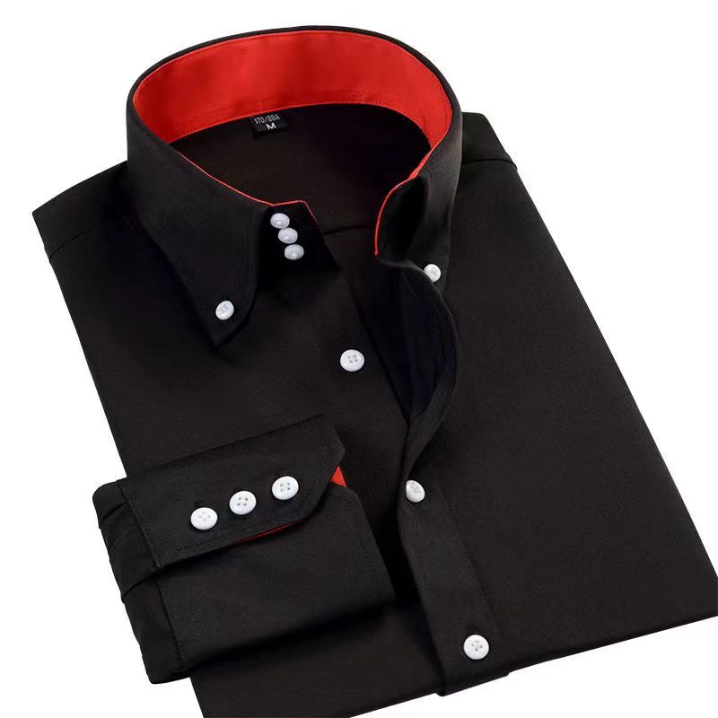 Chemise à col roulé à manches longues pour hommes, chemise habillée d'affaires, col boutonné, coupe couvertes, perceuse à la mode, chemise blanche classique