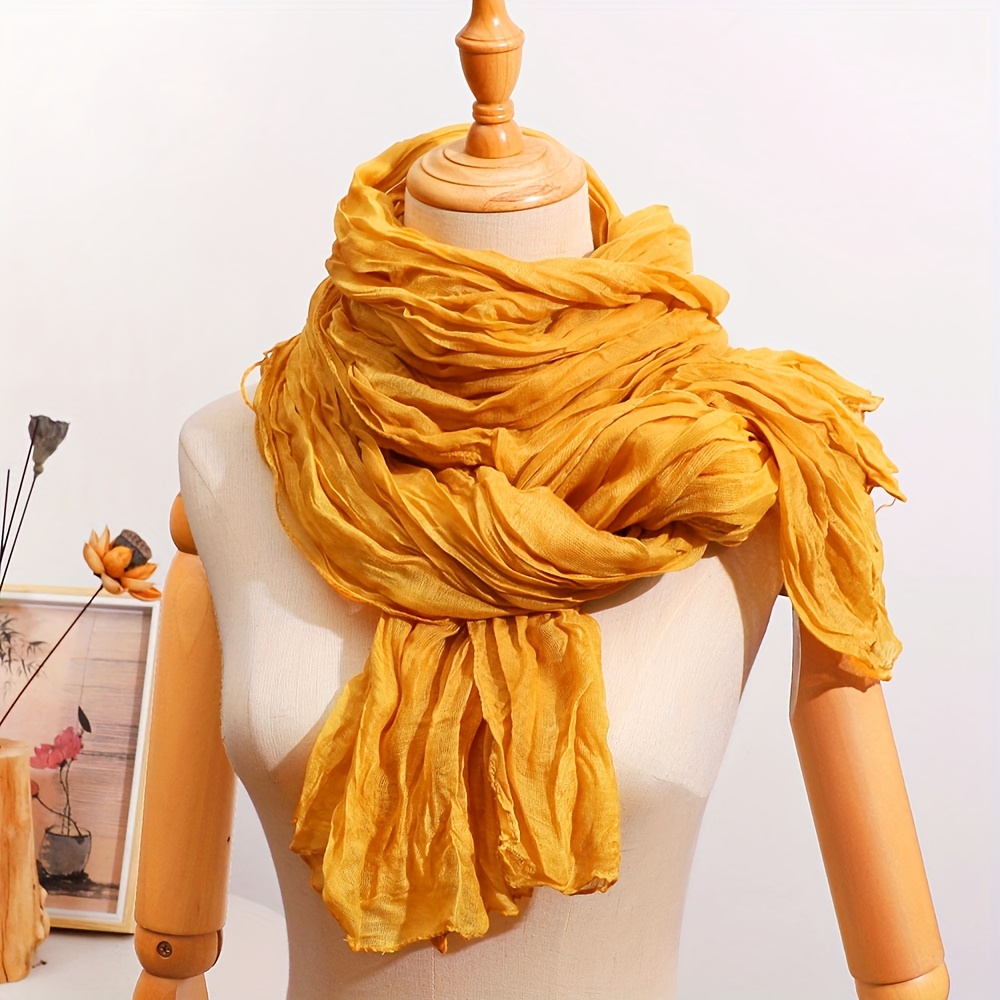 Écharpe plissée légère et fine en coton et lin, unie, froissée, polyvalente, pour femme, accessoire de mode