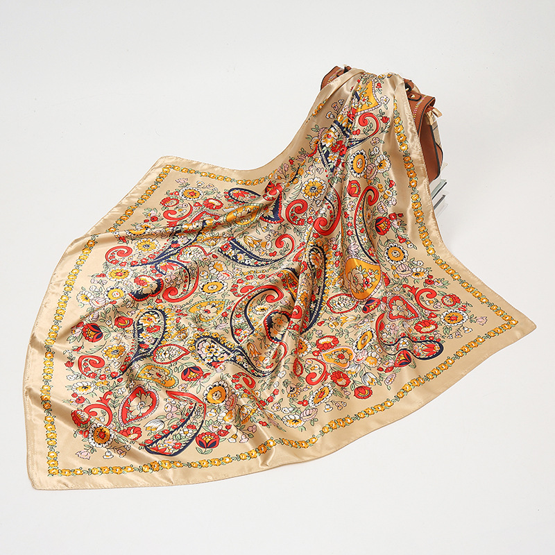 90*90 cm Paisley soie carré écharpe de luxe femmes Satin châle enveloppement Hijab femme cou cheveux foulard Echarpe Bandana sac chaîne