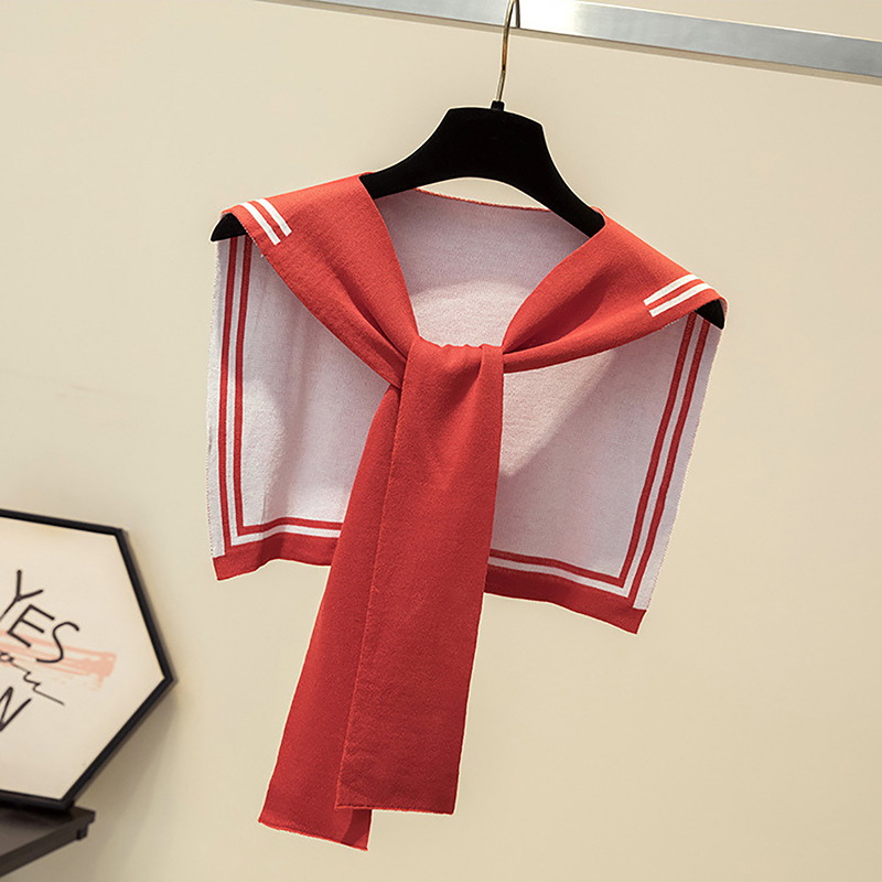 Nouvelle écharpe châle en laine tricotée à rayures marine style universitaire coréen, avec nœud, chaude, pour femme, protection du cou en climatisé, idéale pour l'été