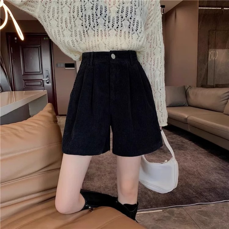 Shorts en velours côtelé coupe trapèze pour femme, nouveau style automne-hiver, pantalon ample et amincissant à jambes larges, idéal avec des bottes et comme pantalon décontracté