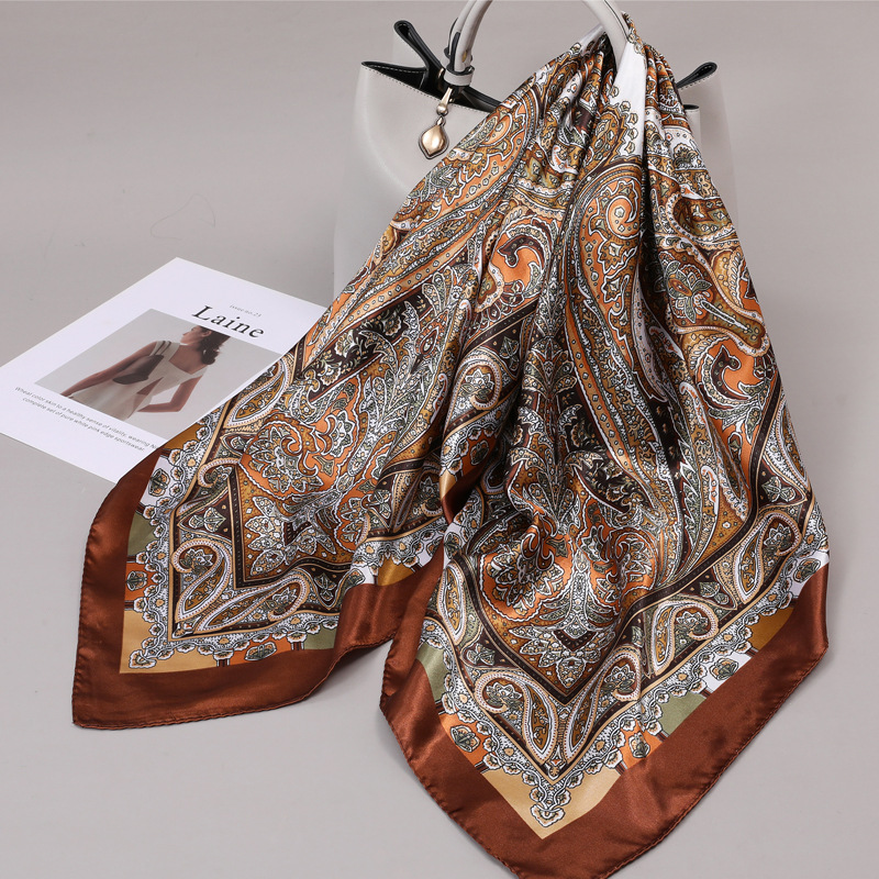Foulards carrés 90x90cm en satin pour femme, écharpe de cou à imprimé floral tendance, hijab, foulard en soie, bandeau
