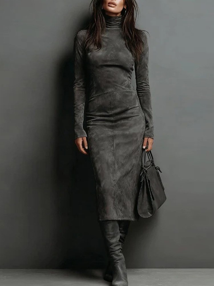 Robe mi-longue Sexy et Slim pour femmes, mode col mi-haut, manches longues, Style étranger, robes de soirée, printemps automne