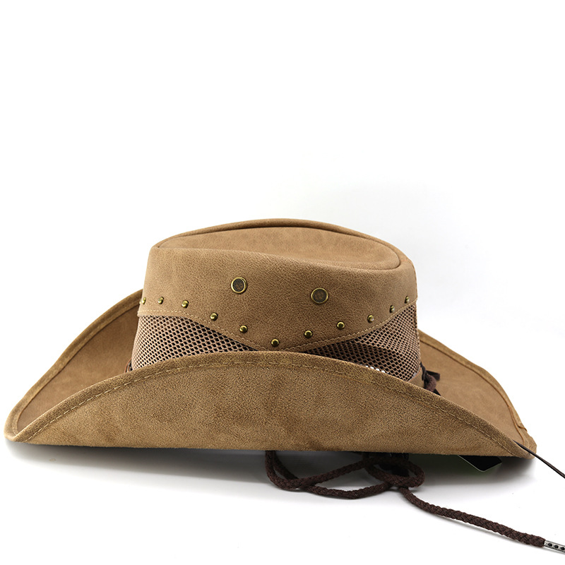Nouveau Chapeau de Cowboy Western en Cuir Tendance pour Homme, à Large Bord, Style Gentleman, Chapeaux de Cowgirl, Chapeaux de Jazz Respirants avec Corde Coupe-Vent