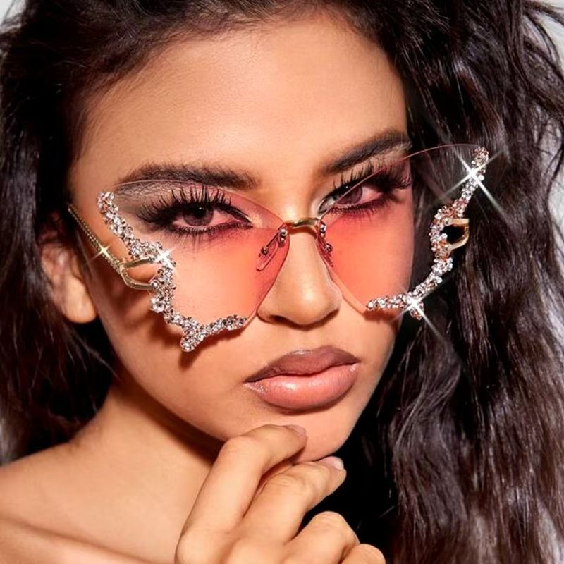 Lunettes de soleil papillon de luxe pour femme, monture sans bords, surdimensionnées, style vintage, verres océaniques