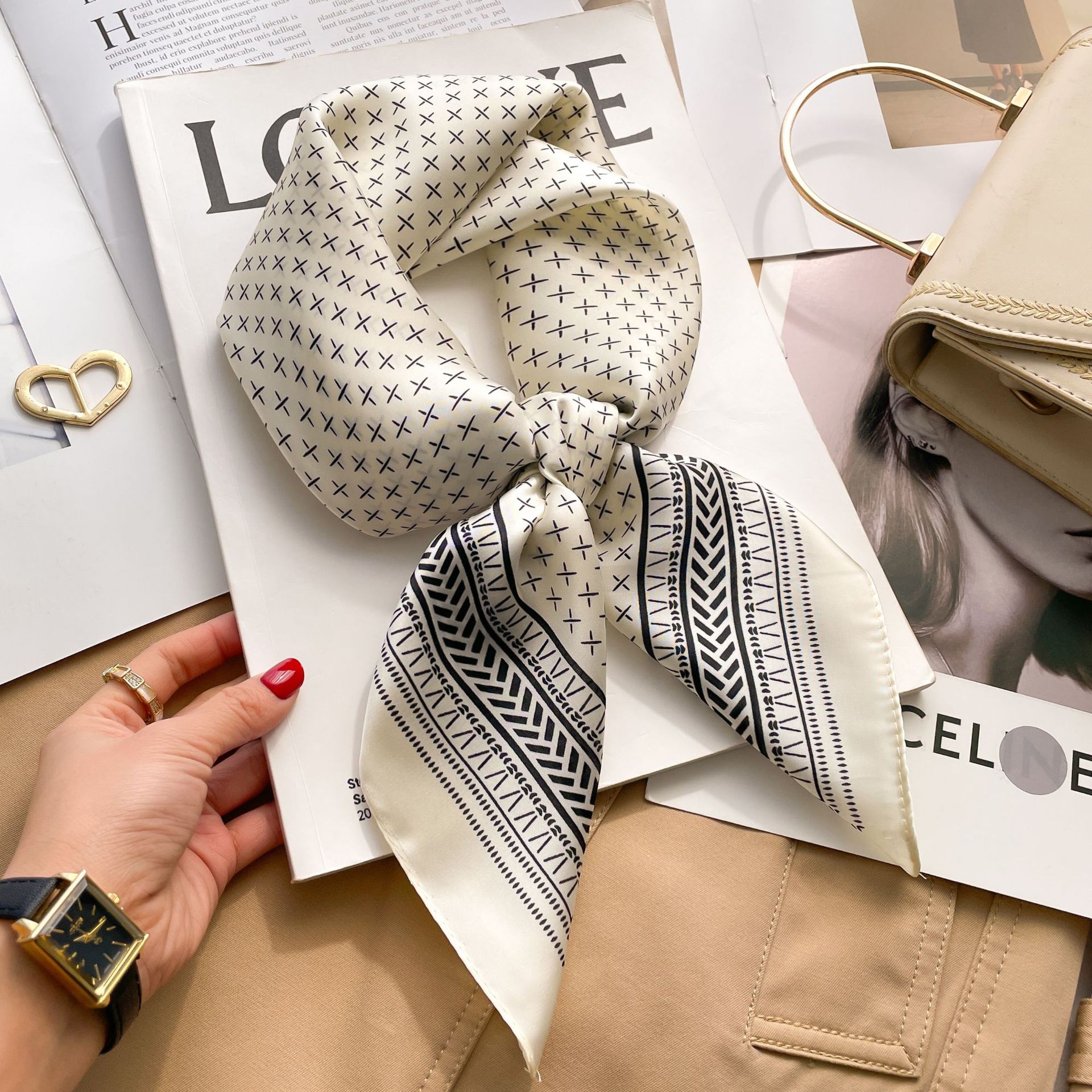 Châle carré en soie pour femmes, Design de luxe, écharpe carrée en Satin, Hijab, enveloppes de mode, foulard, bandes de cheveux, ruban, Bandana
