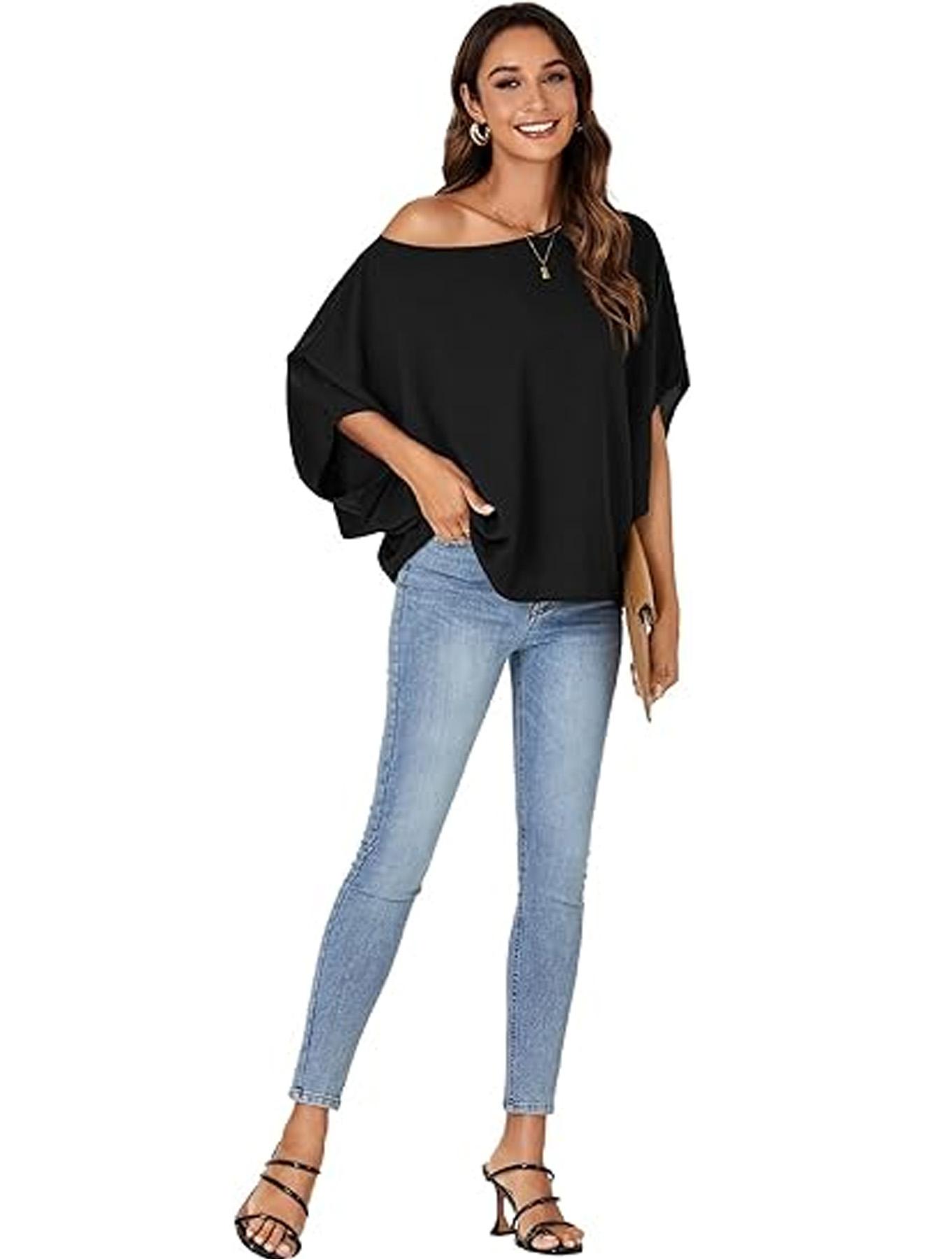 Chemise à manches chauve-souris pour femme, chemisier élégant et confortable pour un usage décontracté, haut tendance pour toutes les occasions