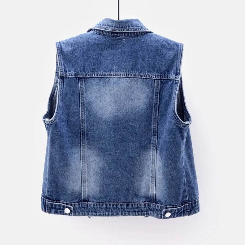 Gilet en jean pour femmes, nouveau Style de lavage, déchiré, broderie, veste sans manches, effet amincissant polyvalent, printemps été 2025