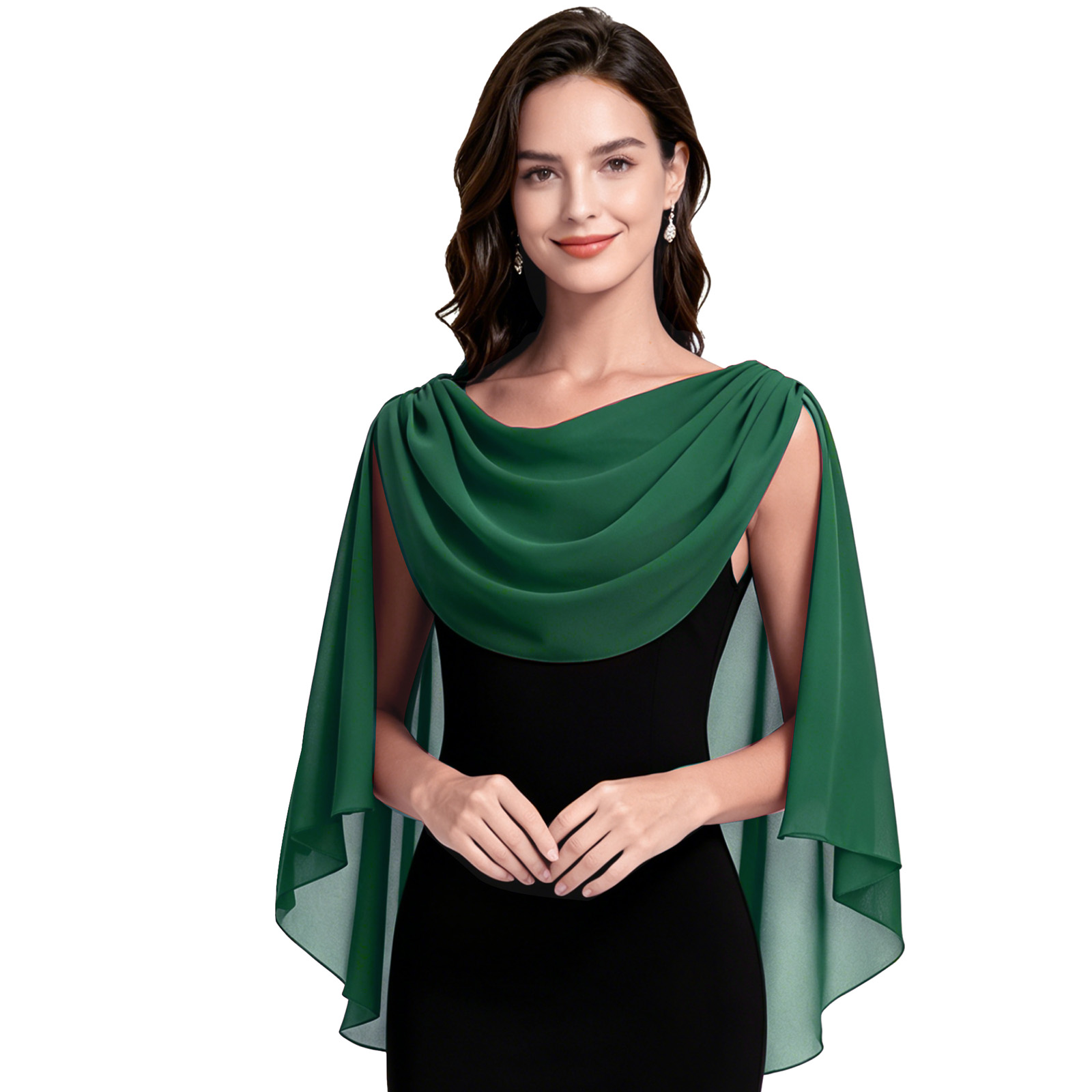 Châles élégants en mousseline transparente pour femmes, col drapé, sans manches, fluides, capes, boléros, étoles pour robe de soirée, demoiselle d'honneur, mariage, couvre-robe