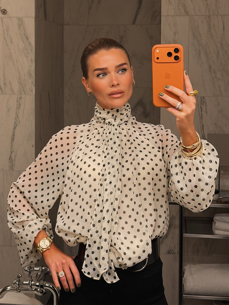 Chemisier à manches longues à col foulard polyvalent à pois, nouvelle collection printemps pour femme, style décontracté chic