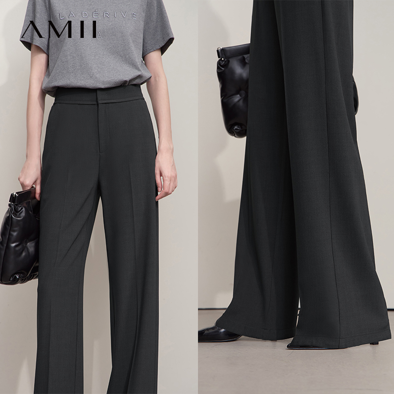 AMII minimaliste femmes pantalons décontractés 2025 automne déplacements affaires luxe noir pantalon léger Strech pantalon à jambes larges 12553010