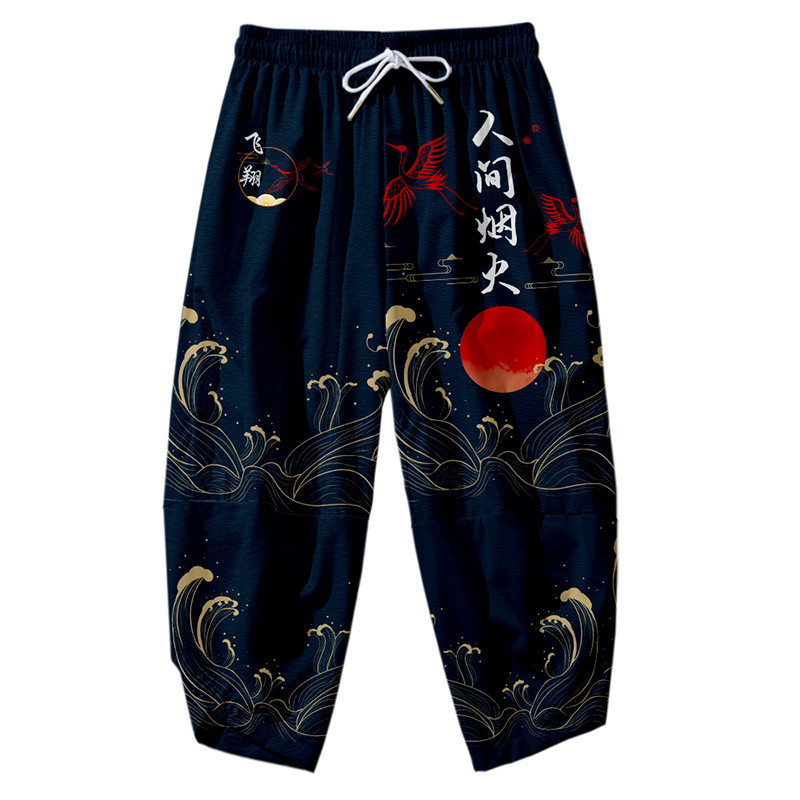 La grande vague de Kanagawa Kimono pantalon hommes vêtements asiatiques pantalon de bain décontracté mâle japonais Anime Yukata pantalon pantacourt