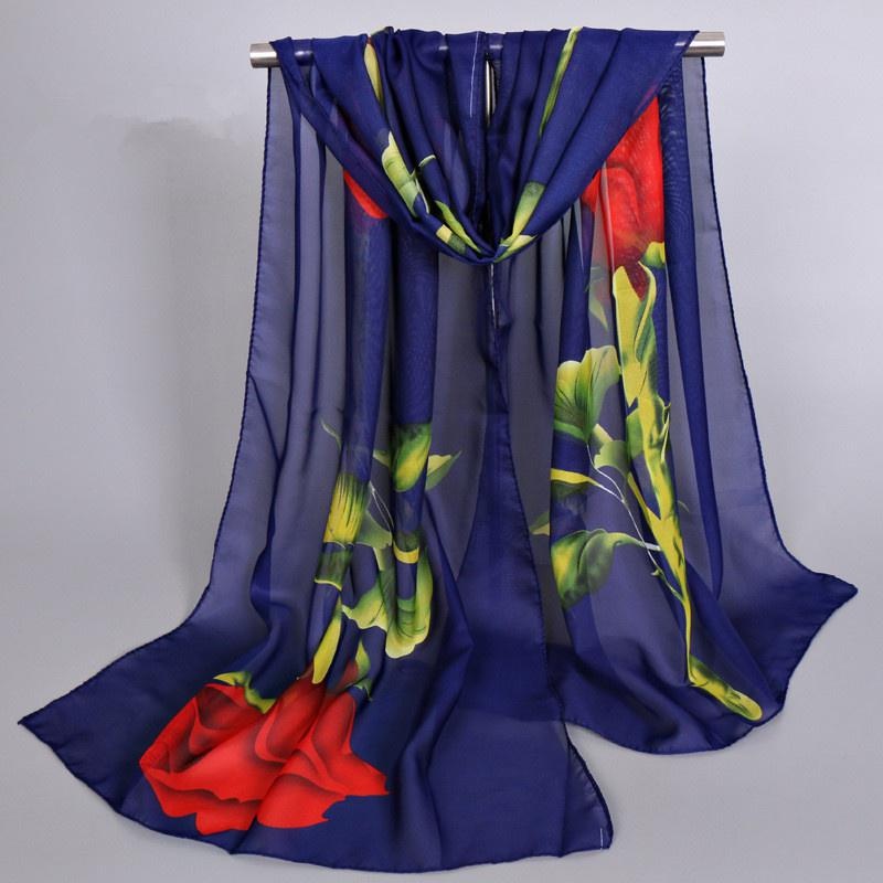 1Pc nouvelle mode en mousseline de soie Hijab femmes longues douces Rose fleur imprimé foulards Foulard femmes châles