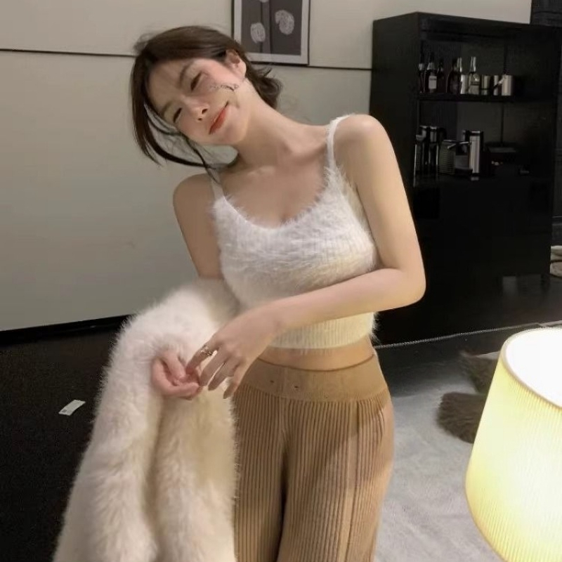 2025 Ropa Mujer tricoté fourrure Slim Fit réservoirs pour femmes tunique Sexy recadrée Camisole coréenne mode Y2k dos nu tout Match gilet