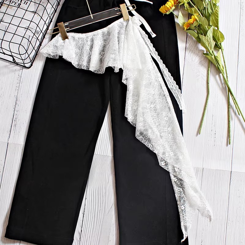 Mini-jupe irrégulière coréenne en dentelle blanche pour femme, style Ins, transparente, pour la danse, foulard de hanche en dentelle, décoration pour jeans et pantalons