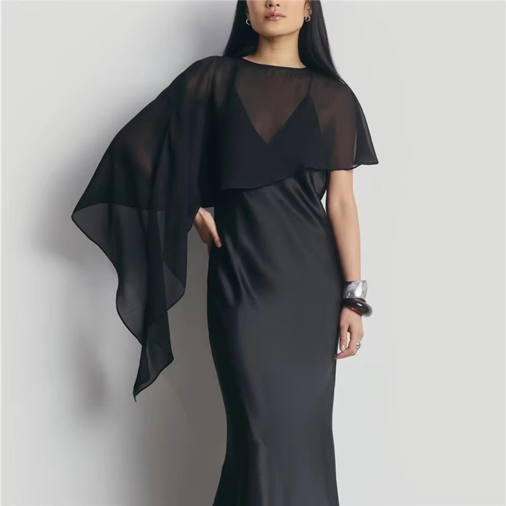 Cape châle d'été en mousseline transparente élégante pour femme, asymétrique et irrégulière, en maille, pour mariage et soirée