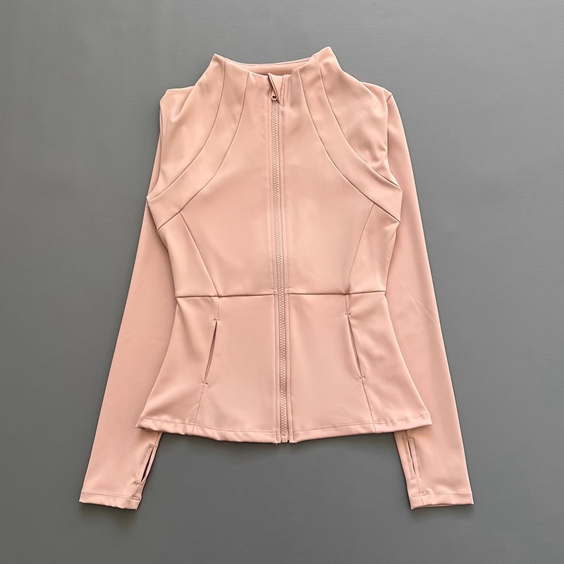 Veste de yoga zippée pour femme, col montant, manches longues, coupe ajustée, avec poches et trous pour les pouces, pour le fitness, la course et les activités sportives