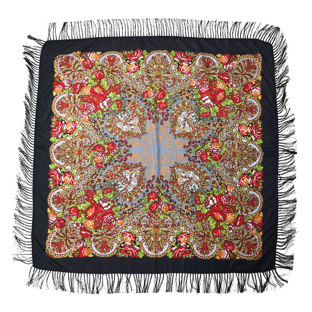 Foulard russe 21 châles pour femmes, fête de mariage, mouchoir à franges, manille espagnole, grande tête de style ethnique, plumeau à fleurs rondes