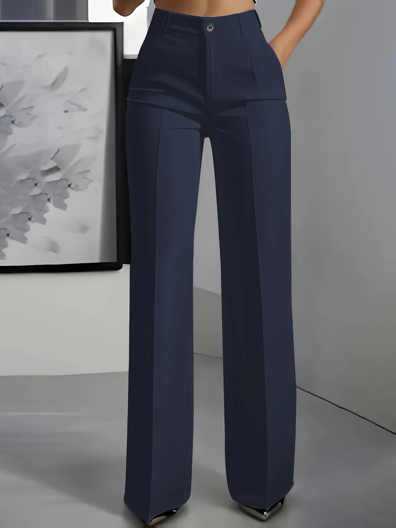 Pantalon de costume taille haute coupe droite pour femme, pantalon de bureau formel, coupe ajustée, couleur unie classique