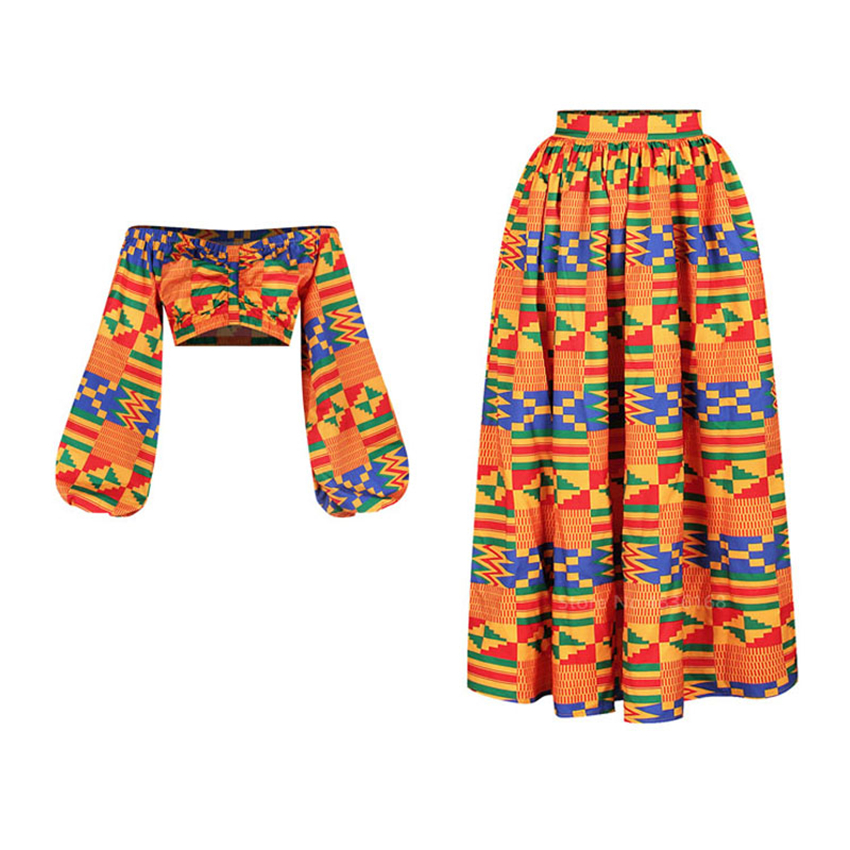 Robes africaines pour femmes, ensemble 2 pièces, manches longues, épaules dénudées, imprimé Dashiki, jupes fendues, vêtements Africna, automne