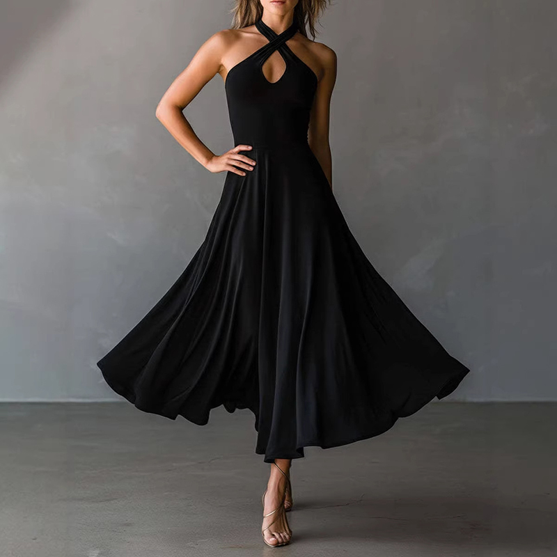 Robe longue élégante sans manches à col halter pour femme, robe de soirée tendance pour femme, nouvelle robe maxi tendance pour l'été