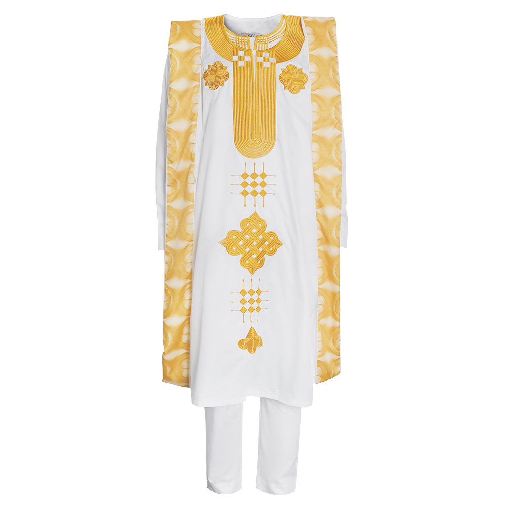 Nouveaux vêtements africains pour hommes Dashiki Tradition tenue Robe broderie hauts blancs pantalons costumes Bazin musulman vêtements de fête de mariage