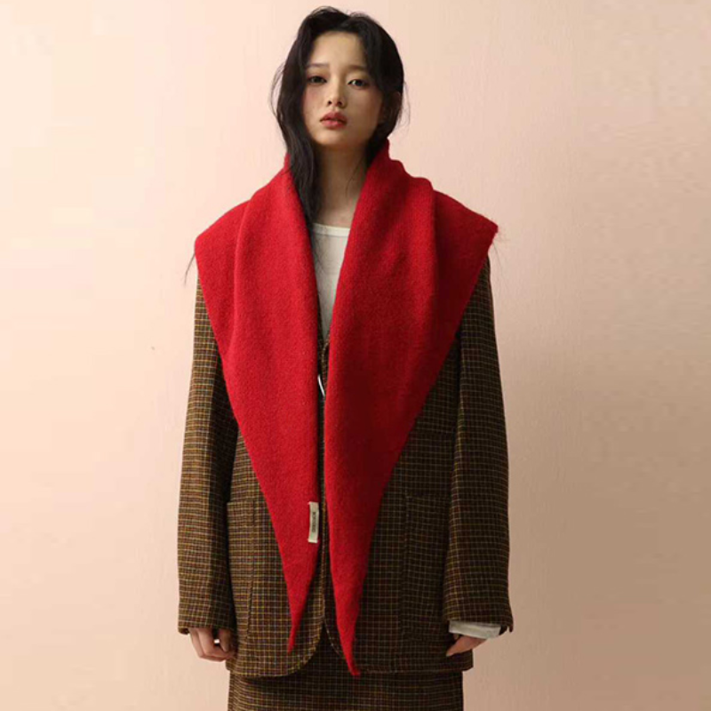Foulard triangulaire en laine de Style coréen pour femmes, foulard tricoté de grande taille, châle chaud d'hiver, Hijab, foulard minimaliste à la mode