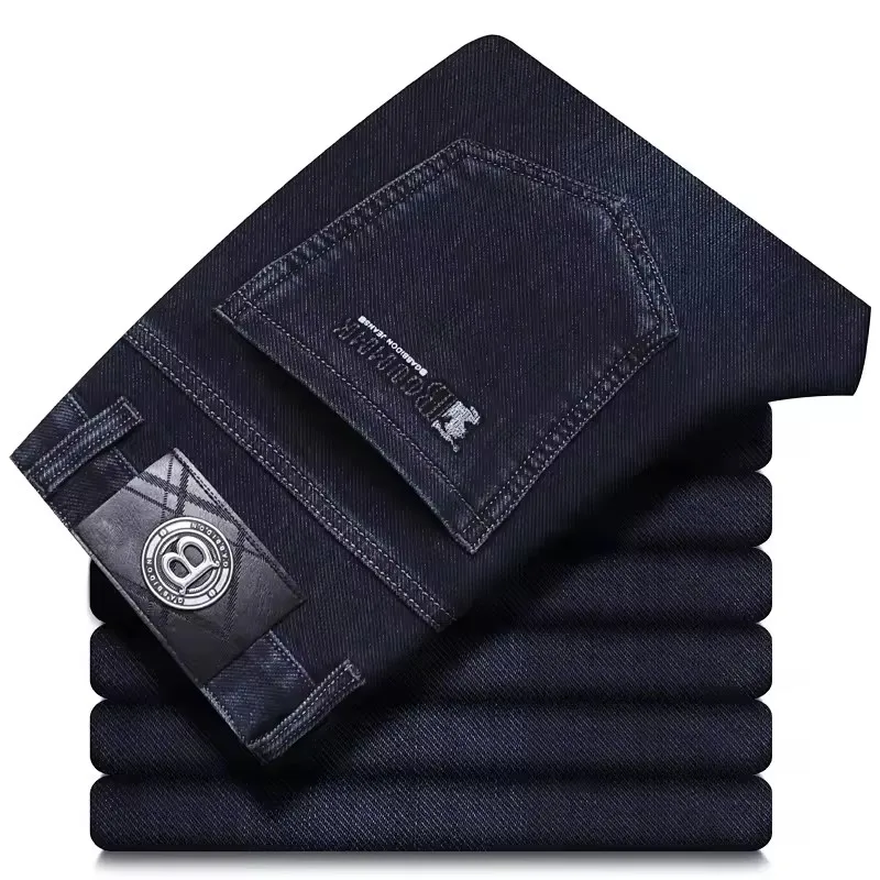 Jeans pour homme de marque, coupe droite, haute qualité, luxe léger, broderie, décontracté, polyvalent, style amincissant, silhouette lisse