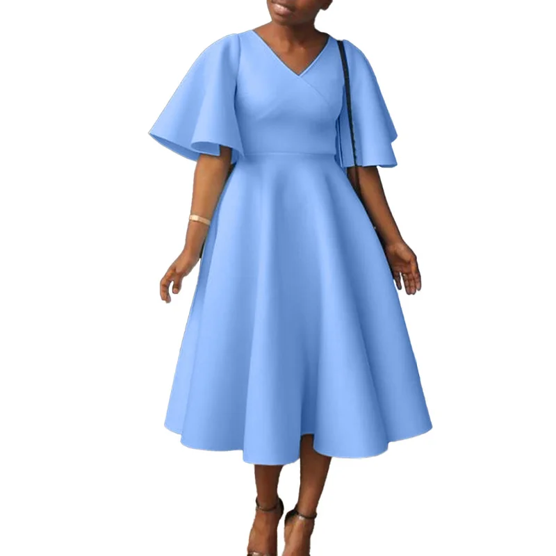 Robe africaine élégante mi-longue pour Femmes, mode d'été décontractée, manches évasées, soirée, boîte de nuit, Sexy, nouvelle collection