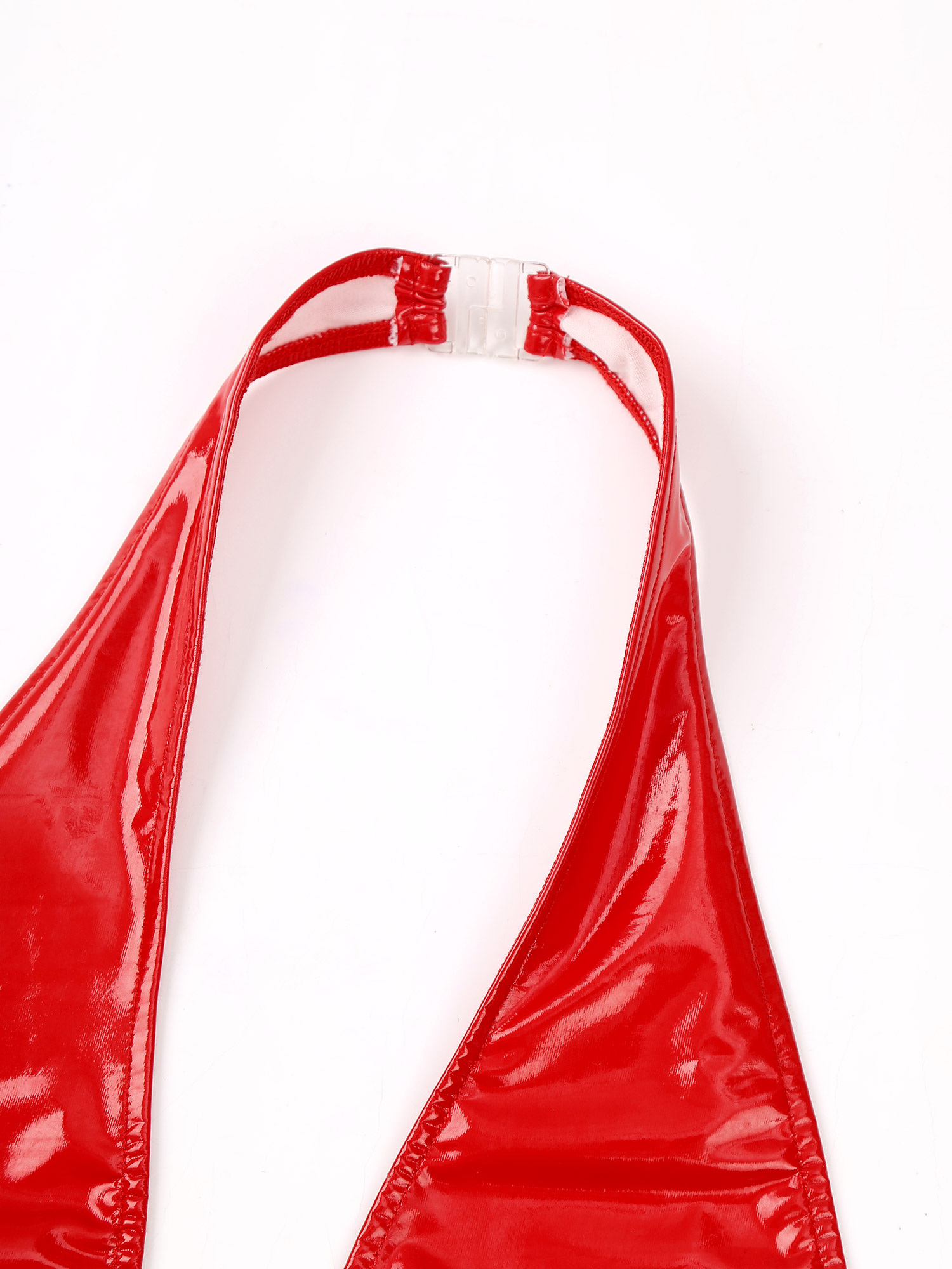 Combinaison moulante sexy en cuir verni effet mouillé pour femme, col halter profond en V, entrejambe ouvert, justaucorps dos nu sans manches, tenue de club