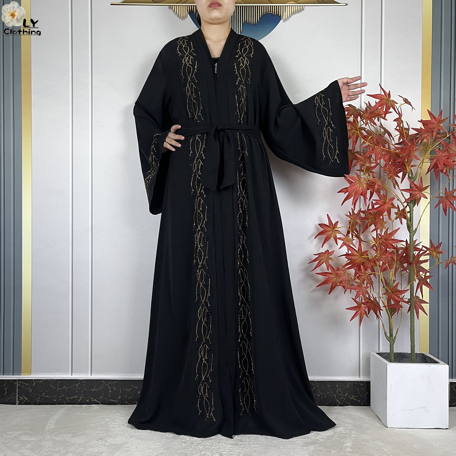 Nouvelle robe Abaya de style Dubaï pour femmes, robe élégante de haute qualité en mousseline de soie, Abaya ouverte avec fermeture éclair, robe longue islamique pour femmes, robe musulmane pour femmes